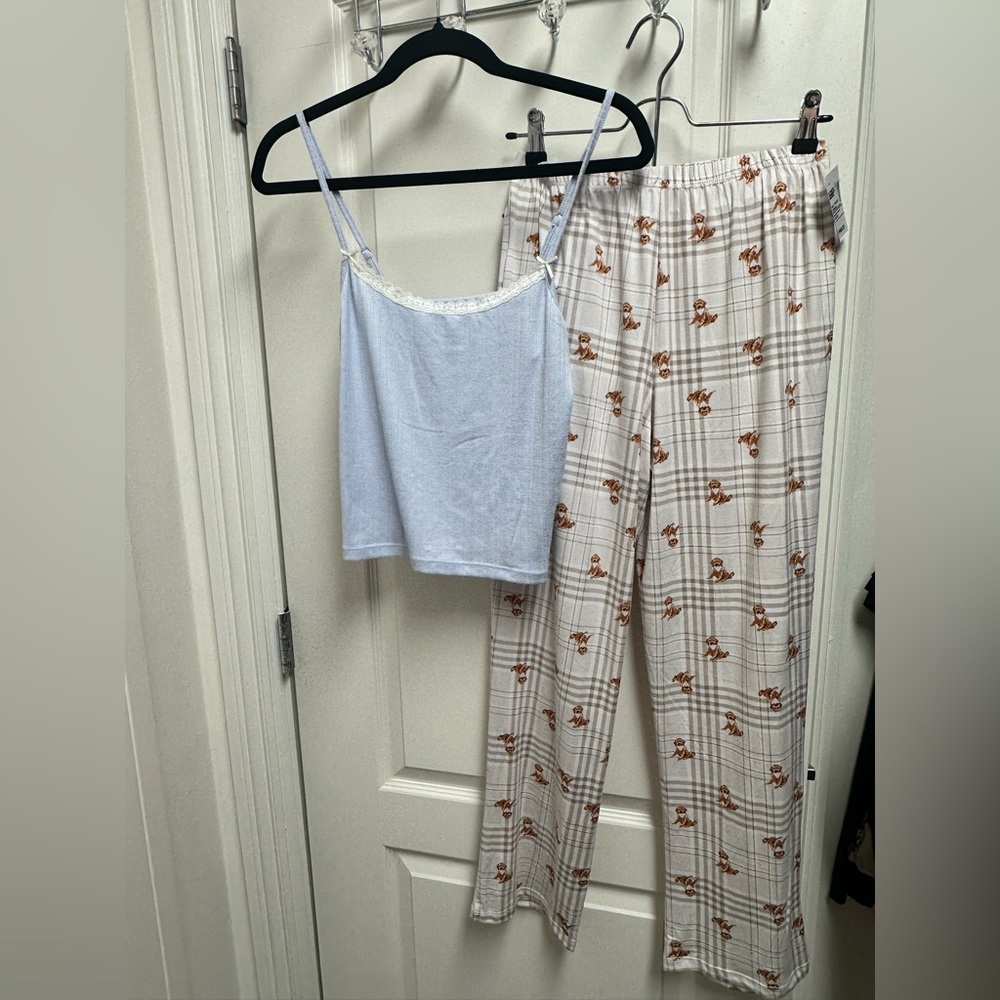 NWT Sugarboo Women's Blue & White Goldendoodle Dog Puppy Sleepwear Set - SO SOFT